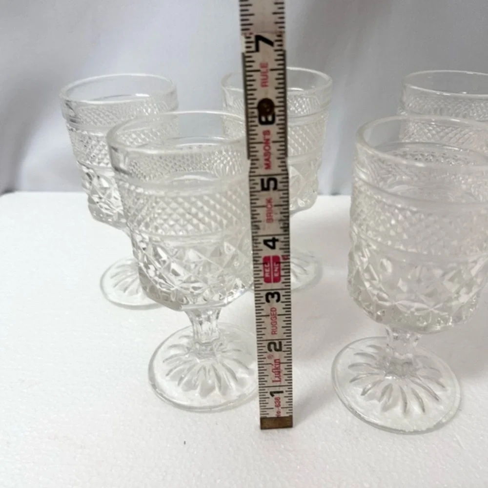 Anchor Hocking‎ WEXFORD Water Wine Goblets Glass Clear Holiday Vintage Set of 5 - Picture 6 of 8